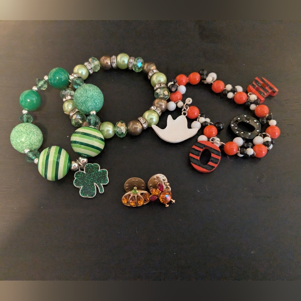 St Patrick's, Halloween, Thanksgiving Green and Orange Bracelets And Pins